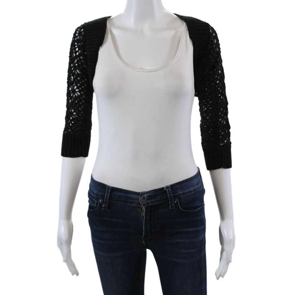 Nine Lives Womens Long Sleeve Open Knit Shrug Cardigan Sweater Black Small